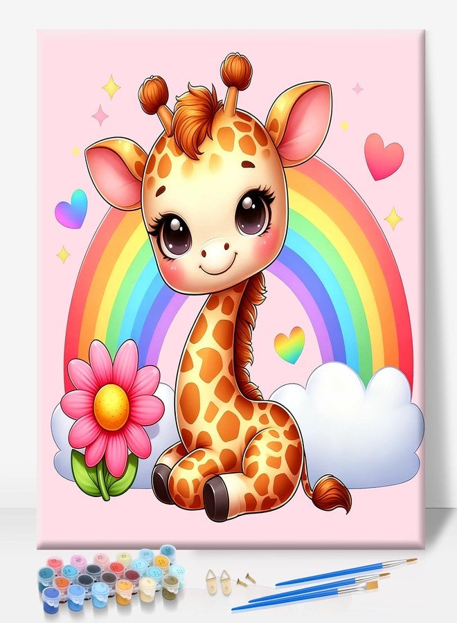 Camocin Framed Paint by Numbers Kit for Kids Ages 8-12, Easy Giraffe Paint by Numbers for Kids with Frame Ages 4-8, DIY Rainbow Painting by Number Kid for Beginners Framed for Gift 10 x 10 Inch - Image 1